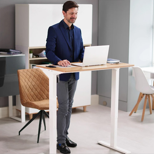 Dellonda Single Motor Ultra-Quiet Adjustable-Height Electric Sit/Stand Desk - Oak Desktop
