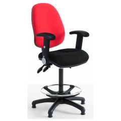 Ergonomic Draughtsman Chairs - Red back with grey seat