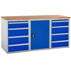 Euroslide Pedestal Bench - 1 Cupboard and 8 Drawers - Blue