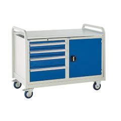 Steel Top Trolley - 4 Drawers + Cup. - Blue