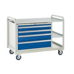 Steel Top Trolley - 4 Drawers + 2 Shelves - Blue