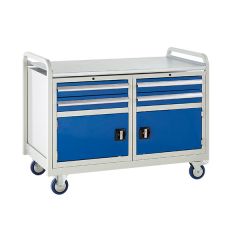 Steel Top Trolley - 4 Drawers + 2 Cups. - Blue