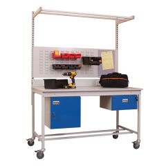 Mobile Square Tube Industrial Workbench - with accessories