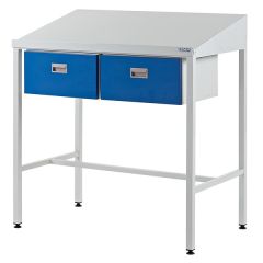 Team Leader Workstation with 2 Single Drawers - Sloping Top