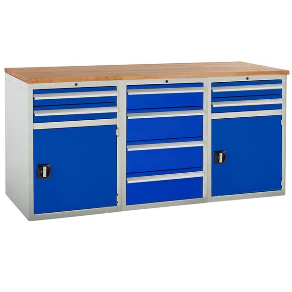Euroslide Pedestal Bench - 2 Cupboards, 8 Drawers | Workbenches Direct2U
