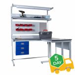 Cantilever Workbench - displayed with above and below bench storage + extension bench