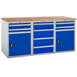 Euroslide Pedestal Bench - 2 Cupboards and 8 Drawers - Blue