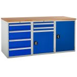 Euroslide Pedestal Bench - 2 Cupboards and 6 Drawers - Blue