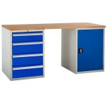 Euroslide Pedestal Bench - 1 cupboard and 4 drawers - Blue