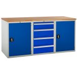 Euroslide Pedestal Bench - 2 Cupboards and 4 Drawers - Blue