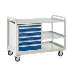 Steel Top Trolley - 5 Drawers + 2 Shelves - Blue