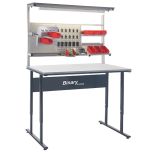 Binary Manual Height Adjustable Workbench shown with full range of accessories