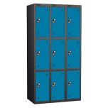 Probe Four Door - 3 Nest Lockers - Dark Grey Carcass - Blue Door