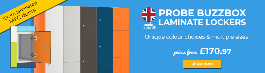 Probe Buzzbox Laminate Lockers are available in multiple sizes. Order now at Direct2U!
